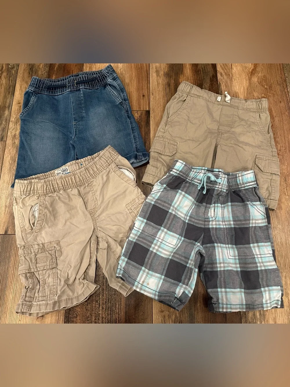 Lot of 4 Boys Toddler 4T Shorts Denim Khaki Plaid